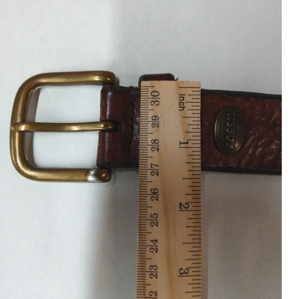 VTG Fossil Mens Brown Genuine Leather Belt Brass Buckle Size 36 MB125322236